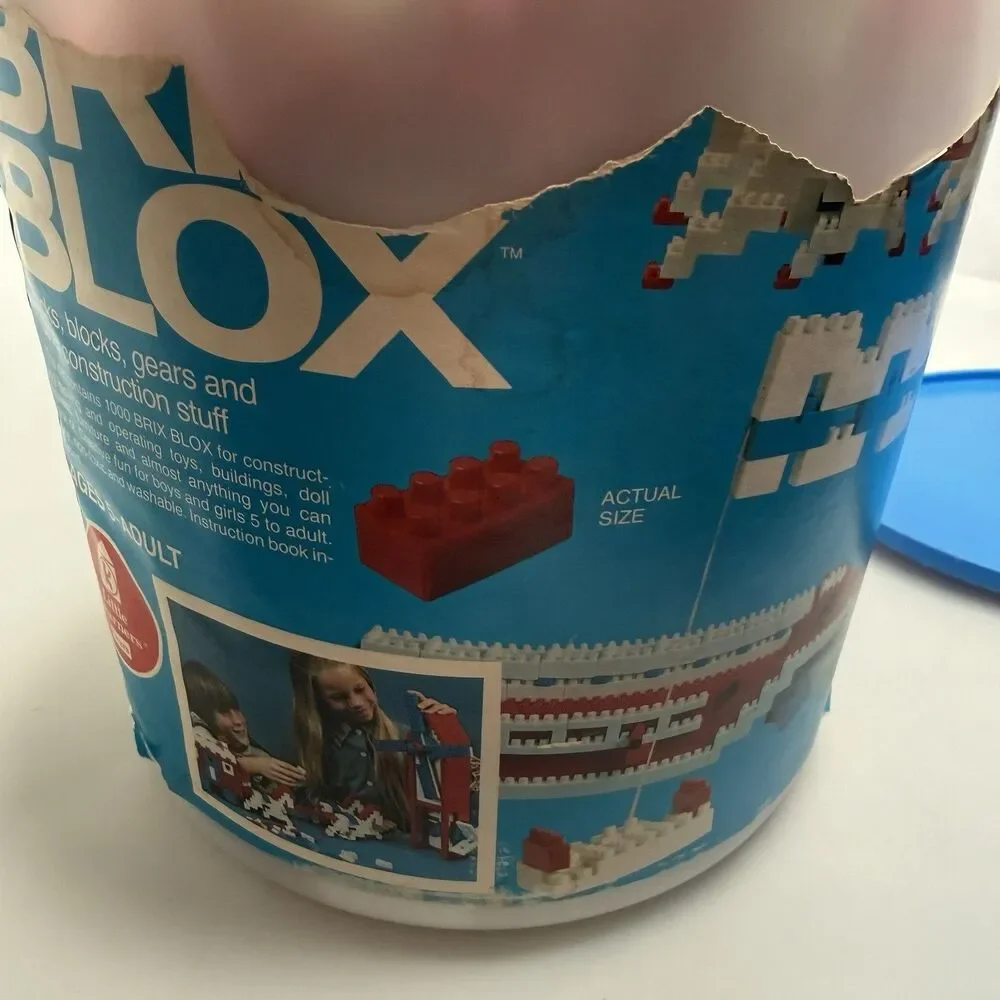 Sears BRIX BLOX 1000pc Bucket Bricks Gears Red White Blue Vintage 5 Lbs EUC